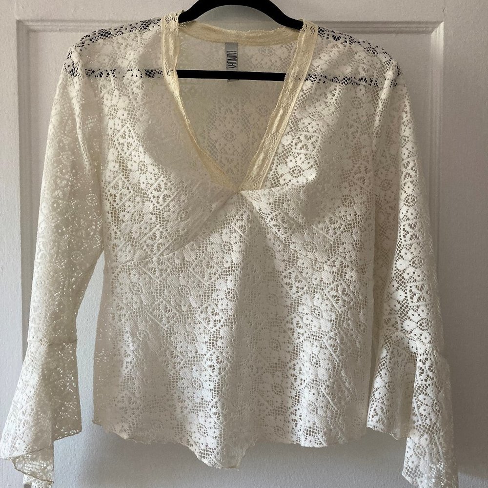Vintage Laundry by Shelli Segal Size L Ivory Stretch Lace Top